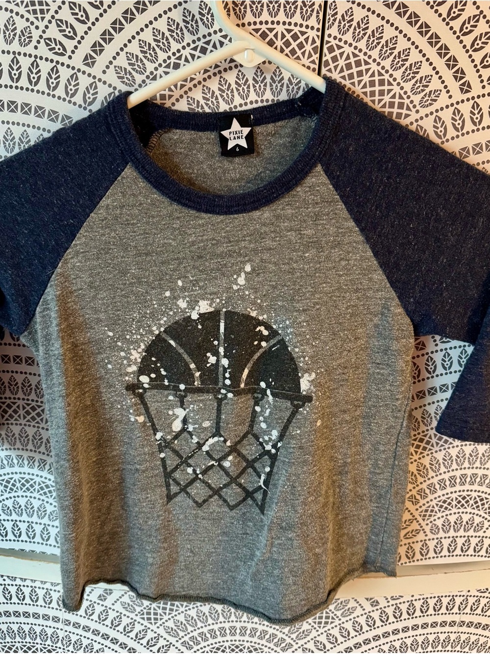 Pixie Lane - Boys’ Gray & Navy Basketball long sleeve tee - EUC - size 6